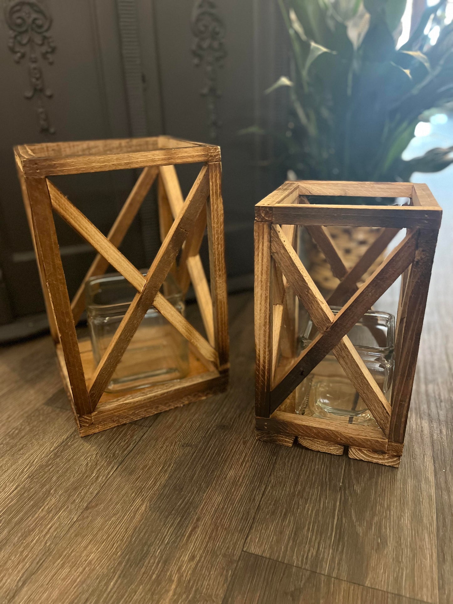 Small Recycled Wooden Lantern With Glass Insert