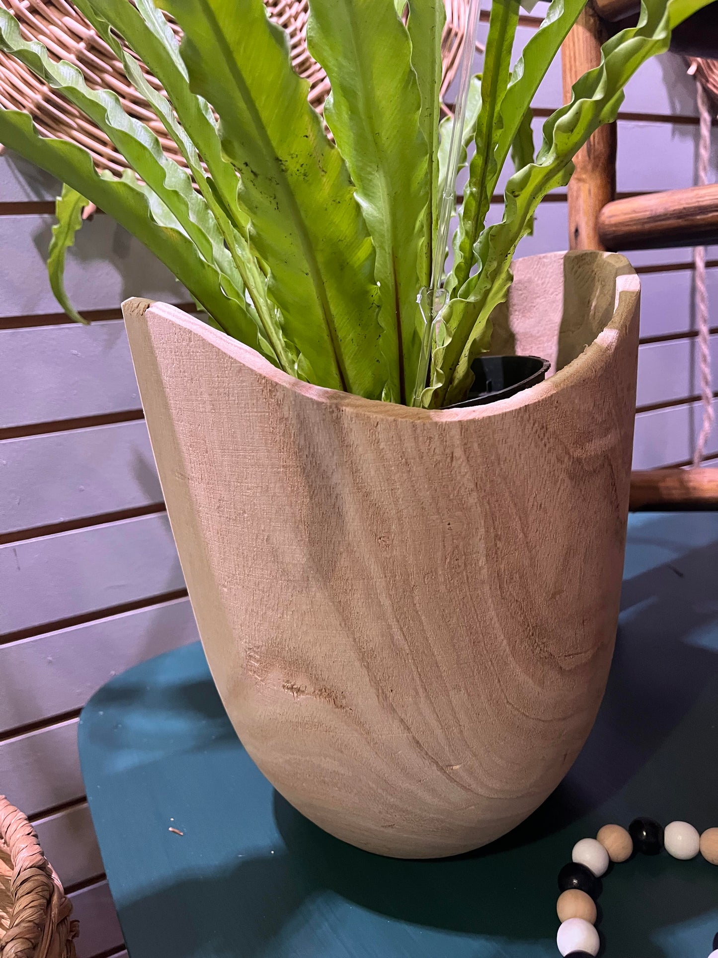 Small Hand Carved Wooden Urn